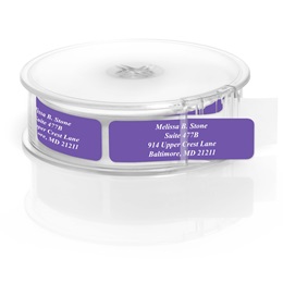 Purple Rolled Personalized Name And Address Labels With White Print