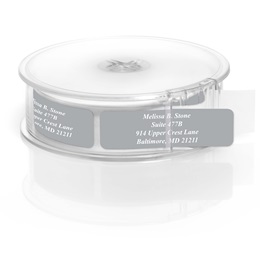Grey Rolled Personalized Name And Address Labels With White Print