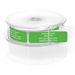 Green Rolled Personalized Name And Address Labels With White Print