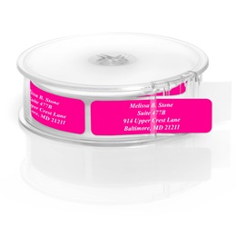 Pink Rolled Personalized Name And Address Labels With White Print