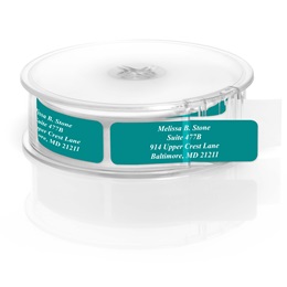 Teal Rolled Personalized Name And Address Labels With White Print