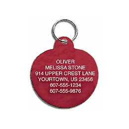 Circle Shape Pet Tag Red Aluminum