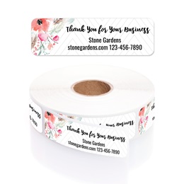 Boho Floral Thank You For Your Business Designer Rolled Labels with Elegant Plastic Dispenser