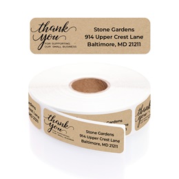 Faux Kraft Thank You Small Business Designer Rolled Labels with Elegant Plastic Dispenser