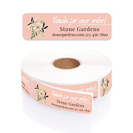 Pink Floral Thanks For Your Order Rolled Business Labels with Elegant Plastic Dispenser