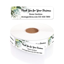 Boho Greenery Thank You For Your Business Designer Rolled Labels with Elegant Plastic Dispenser
