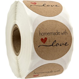 Round Natural Brown Kraft Homemade with Love Stickers