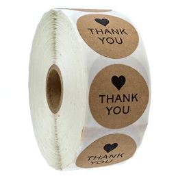 Round Brown Kraft Thank You Heart Stickers