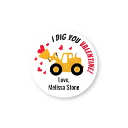 Round Construction Bulldozer Valentine's Day Sheeted Gift Tag Labels