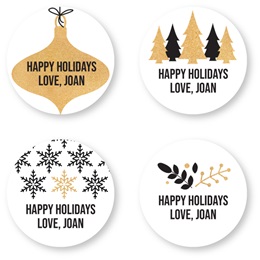 Assorted Round Black and Gold Holiday Sheeted Gift Tag Labels
