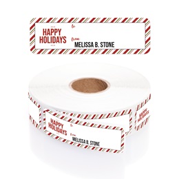 Happy Holidays Rolled Gift Tag Labels with Elegant Plastic Dispenser