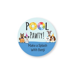 Personalized Round Puppy Pool Pawty Sheeted Stickers