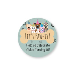 Personalized Round Puppy Let's Pawty Sheeted Stickers
