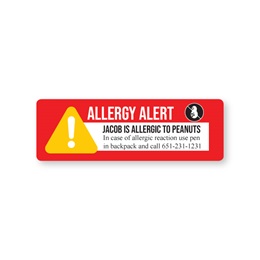 Personalized Peanut Allergy Alert Large Rectangle Water Resistant Medical Labels