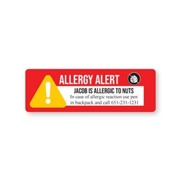 Personalized Nut Allergy Alert Large Rectangle Water Resistant Medical Labels