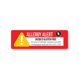 Personalized Gluten Allergy Alert Large Rectangle Water Resistant Medical Labels