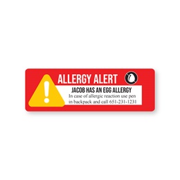 Personalized Egg Allergy Alert Large Rectangle Water Resistant Medical Labels