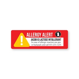 Personalized Dairy Allergy Alert Large Rectangle Water Resistant Medical Labels