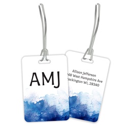 Blue Watercolor Monogram Double Sided Plastic Luggage & Bag Tag