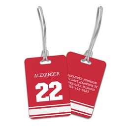 Personalized Red & White Sports Jersey Double Sided Plastic Luggage & Bag Tag