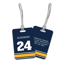 Personalized Navy & Gold Sports Jersey Double Sided Plastic Luggage & Bag Tag