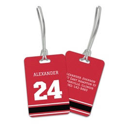 Personalized Red & Black Sports Jersey Double Sided Plastic Luggage & Bag Tag