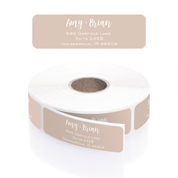 Personalized Modern Tan Name & Address Labels in White Print with Elegant Plastic Dispenser