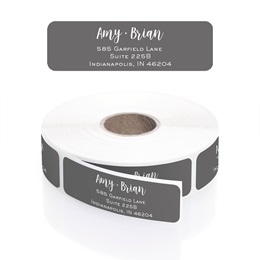 Personalized Modern Charcoal Name & Address Labels in White Print with Elegant Plastic Dispenser